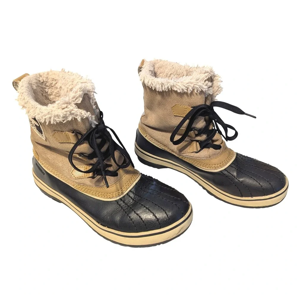 Sorel Womens Size 9 Tivoli Winter Boots Leather Insulated Waterproof Tan Black